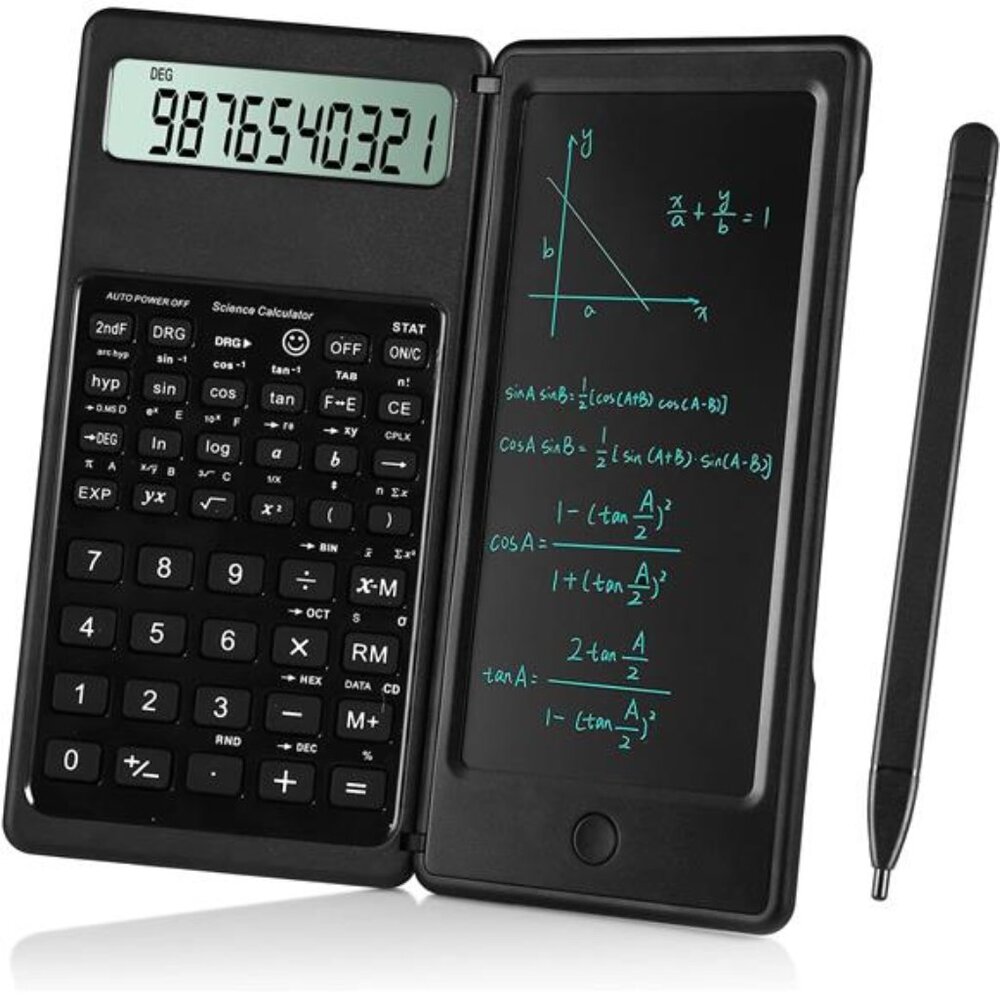 Scientific Calculator for Students, 10-Digit Screen with Notepad, Blackβ